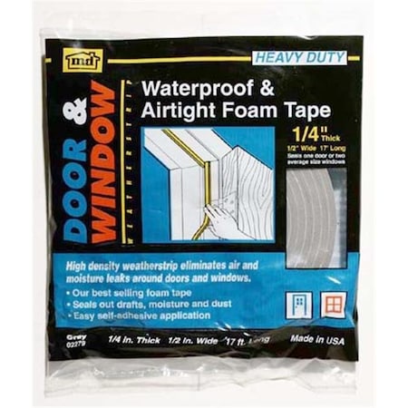 M-D Building Products M-d Products .25in. X 17ft. Gray Waterproof & Airtight Foam Tape Weather Strip 02279 2279